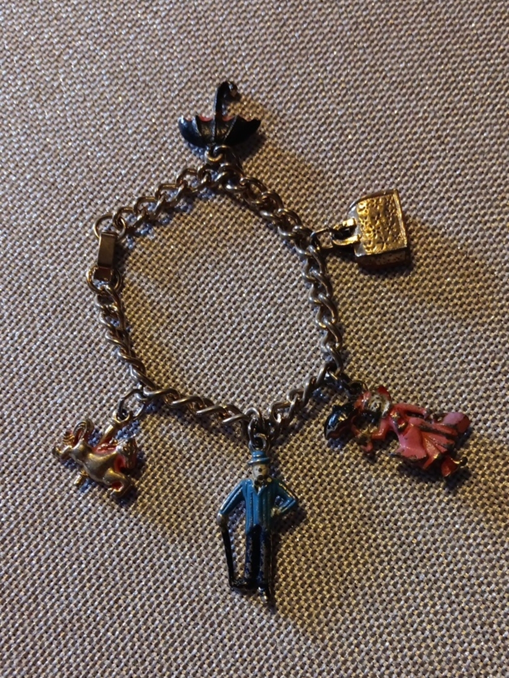 Vintage-Inspired Gold Tone Charm Bracelet with Multicolor Enamel Charms